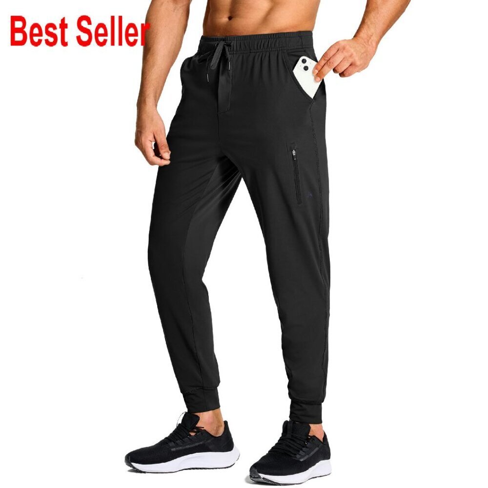 Men's Athletic Joggers Stretch Sweatpants Zipper Pockets Workout Gym Running